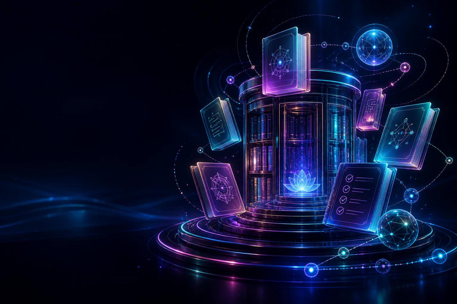A luminous holographic library of guides, learning paths, video and connected knowledge