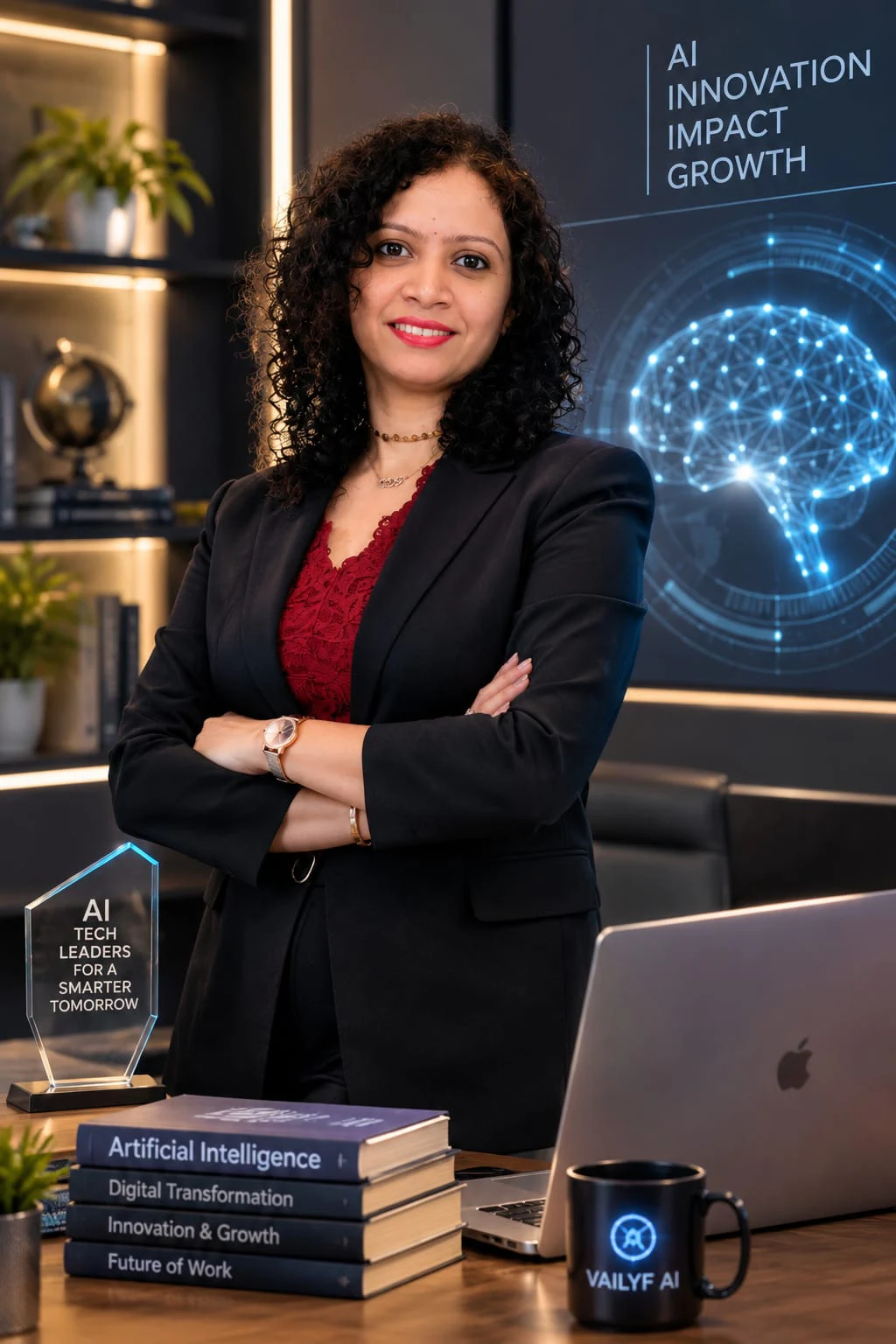 VAILYF AI leadership portrait in a professional AI innovation environment
