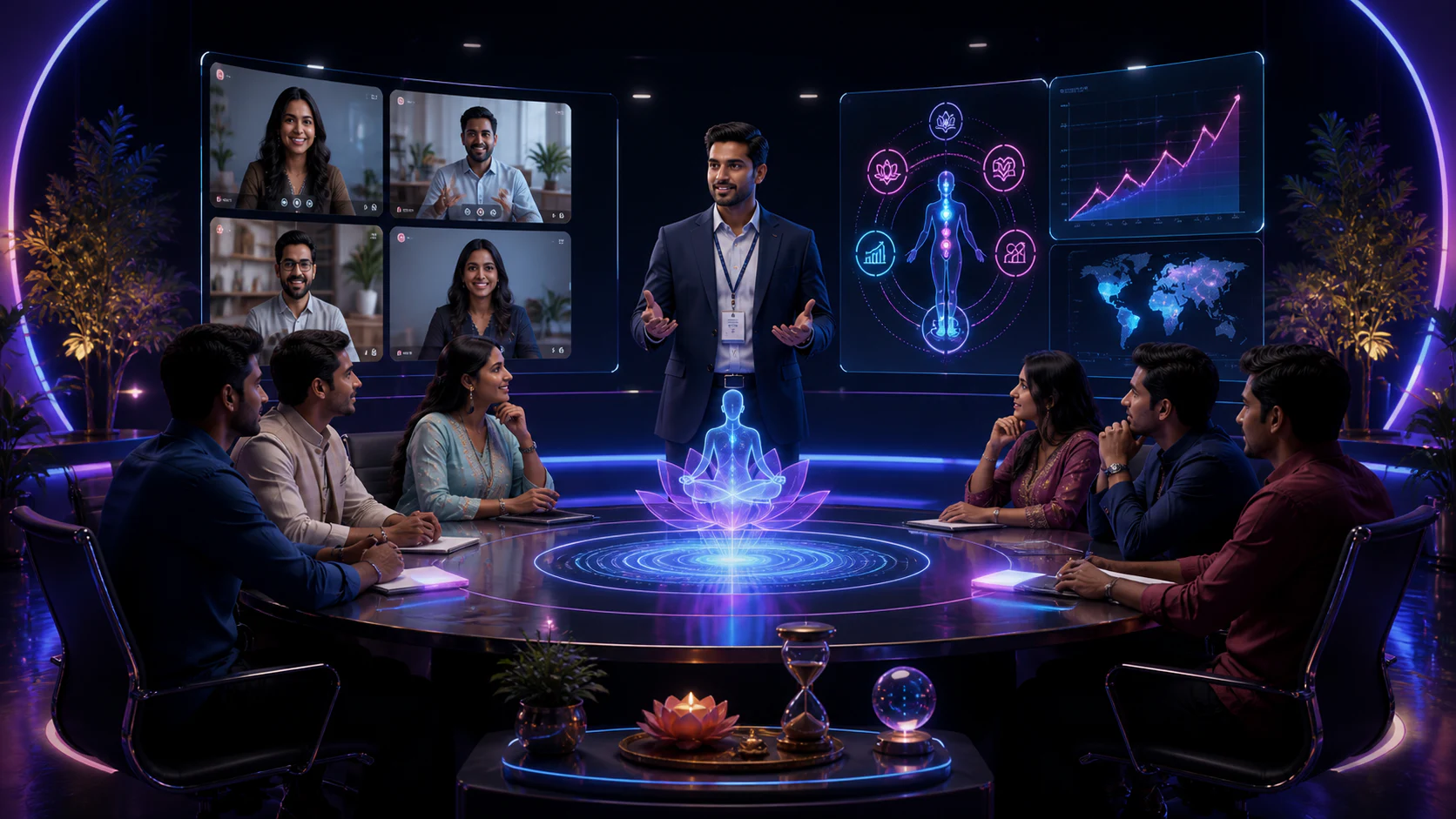 A futuristic expert-led hybrid learning session for personal growth and business intelligence
